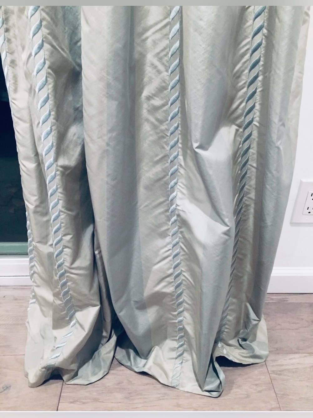 Pair of 100% Silk Taffeta Draped Curtain Panels with Rope Design
